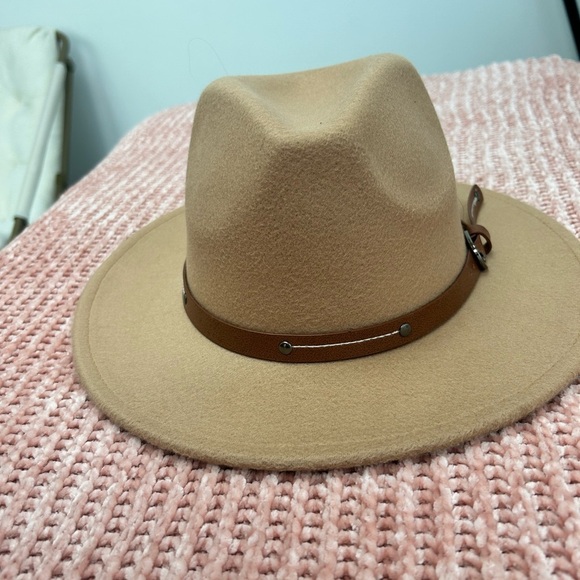 New Wide Brim Hat Classic Outdoor Tan Brown Hats w Belt Buckle Wool - Picture 3 of 7